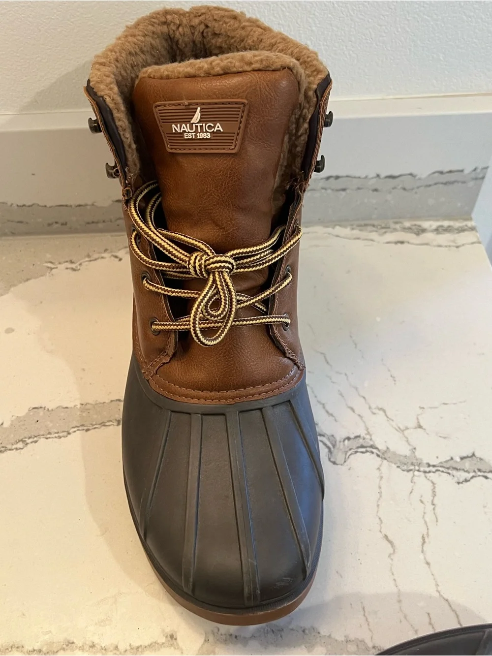 Nautica Brown Waterproof Duck Boots with Faux Shearling Men’s Size 10